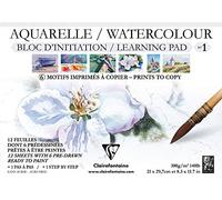 Clairefontaine - Ref 96098C - Initiation No1 Watercolour Glued Pad (12 Sheets) - A4 (210 x 297mm) in Size, 300gsm Etival Watercolour Paper - Suitabler for Learners