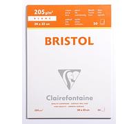 Clairefontaine - Ref 96170C - Bristol Extra White Paper Pad (20 Sheets) - 24 x 32cm Size, 205gsm Paper - Suitable for Pencil, Technical Pen, Indian Ink, Felt Nibs