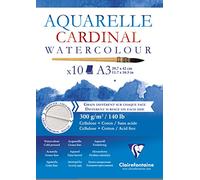 Clairefontaine - Ref 96184C - Cardinal Watercolour Glued Pad (10 Sheets) - A3 (420 x 297mm) Sized, 300gsm Paper, Acid Free, pH Neutral - Suitable for Watercolour