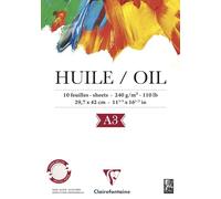 Clairefontaine - Ref 96316C - Oil Paper Pad (10 Sheets) - A3 (420 x 297mm) in Size, 240gsm Paper, Acid Free, pH Neutral - Oil Paint Adheres Well to the Light Textured Paper