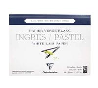 Clairefontaine - Ref 96481C - Ingres White Pastel Glued Laid Paper Pad (Pack of 25 Sheets) - 18 x 24cm, 130gsm Tinted Cotton, Top Glue Bound - Suitable for Dry Techniques