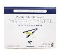 Clairefontaine - Ref 96482C - Ingres White Pastel Glued Laid Paper Pad (Pack of 25 Sheets) - 24 x 30cm, 130gsm Tinted Cotton, Top Glue Bound - Suitable for Dry Techniques