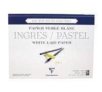 Clairefontaine - Ref 96483C - Ingres White Pastel Glued Laid Paper Pad (Pack of 25 Sheets) - 30 x 40cm, 130gsm Tinted Cotton, Top Glue Bound - Suitable for Dry Techniques