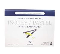 Clairefontaine - Ref 96484C - Ingres White Pastel Glued Laid Paper Pad (Pack of 25 Sheets) - 36 x 48cm, 130gsm Tinted Cotton, Top Glue Bound - Suitable for Dry Techniques