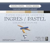 Clairefontaine - Ref 96487C - Ingres Pastel Colour Glued Pad (25 Sheets) - 24 x 30cm Size, Cotton Content, Acid Free, 130gsm Paper - Assorted Pastel Colours