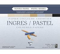 Clairefontaine - Ref 96488C - Ingres Pastel Colour Glued Pad (25 Sheets) - 30 x 40cm Size, Cotton Content, Acid Free, 130gsm Paper - Assorted Pastel Colours