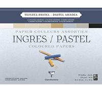 Clairefontaine - Ref 96489C - Ingres Pastel Colour Glued Pad (25 Sheets) - 36 x 48cm Size, Cotton Content, Acid Free, 130gsm Paper - Assorted Pastel Colours