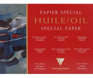 Clairefontaine - Ref 96493C - Oil Paper Pad (15 Sheets) - 30 x 40cm in Size, 240gsm Paper, Acid Free, pH Neutral - Oil Paint Adheres Well to the Light Textured Paper