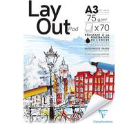 Clairefontaine - Ref 96534C - Layout Glued Pad (70 Sheets) - A3 (297 x 420mm) in Size, 75gsm Extra White Smooth Paper, Bleedproof Paper - Suitable for Pens & Alcohol Markers