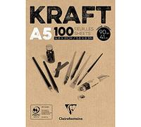 Clairefontaine - Ref 96544C - Kraft Glued Pad (100 Sheets) - A5 (210 x 148mm) Size, 90gsm Paper, Acid Free, pH Neutral - Suitable for Painting & Drawing - Brown