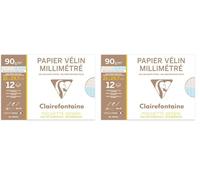 Clairefontaine - Ref 96554C - White Vellum Graph Paper (12 Sheets) - A4 (297 x 210mm) Sized, 90gsm Paper, Graph Rulings, Sepia Front & Blue Back, Smooth Surface (Pack of 2)