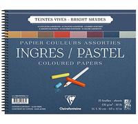 Clairefontaine - Ref 96587C - Ingres Pastel Colour Wirebound Pad (25 Sheets) - 24 x 30cm Size, Cotton Content, Acid Free, 130gsm Paper - Assorted Bright Colours