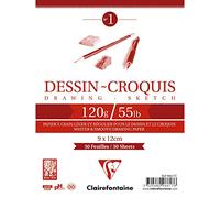 Clairefontaine - Ref 96617C - Wirebound White Drawing Sketch Pad (30 Sheets) - 9 x 12cm Sized, 120gsm Paper, White & Smooth Drawing Paper, Acid Free, pH Neutral