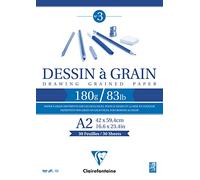 Clairefontaine - Ref 96620C - White Grained Drawing Paper Glued Pad (30 Sheets) - A2 Sized, 180gsm Paper, White & Grained Drawing Paper, Acid Free, pH Neutral