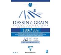 Clairefontaine - Ref 96622C - White Grained Drawing Paper Glued Pad (30 Sheets) - A3 Sized, 180gsm Paper, White & Grained Drawing Paper, Acid Free, pH Neutral