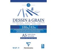 Clairefontaine - Ref 96626C - White Grained Drawing Paper Glued Pad (30 Sheets) - A5 Sized, 180gsm Paper, White & Grained Drawing Paper, Acid Free, pH Neutral