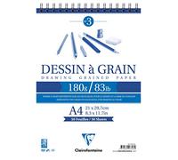 Clairefontaine - Ref 96628C - White Grained Drawing Wirebound Paper Pad (30 Sheets) - A4 Sized, 180gsm Paper, White & Grained Drawing Paper, Acid Free, pH Neutral