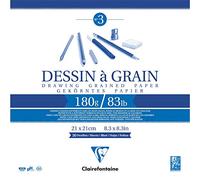 Clairefontaine - Ref 96631C - White Grained Drawing Paper Glued Pad (30 Sheets) - 21 x 21cm Sized, 180gsm Paper, White & Grained Drawing Paper, Acid Free, pH Neutral