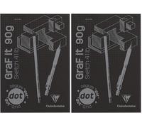 Clairefontaine - Ref 96843C - Graf'It Drawing Sketchbook (80 Sheets) - A5 (148 x 210mm) in Size, 90gsm Drawing Paper, Micro-Perforated Sheets, DotGrid Paper - Black Cover (Pack of 2)