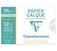 Clairefontaine - Ref 96852C - Tracing Paper (12 Sheets) - A4 Sized, 70/75g, High Transparency, Smooth Surface, Acid Free, Printable - Suitable for Ink, Marker & Pencil