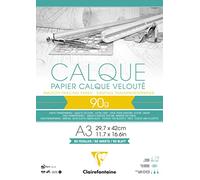 Clairefontaine - Ref 97134C - Tracing Paper Pad (50 Sheets) - A3 Sized, 90/95g, High Transparency, Smooth Surface, Acid Free, Printable - Suitable for Ink, Marker & Pencil