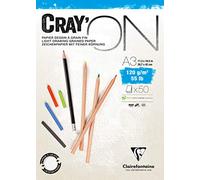 Clairefontaine - Ref 975021C - Cray'On White Glued Sketch Pad (50 Sheets) - A3 (29.7 x 42cm) Size, 120gsm 100% Cellulose Paper, Grained One Size & Smooth Other Side
