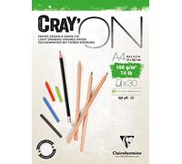 Clairefontaine - Ref 975027C - Cray'On White Glued Sketch Pad (50 Sheets) - A4 (21 x 29.7cm) Size, 160gsm 100% Cellulose Paper, Grained One Size & Smooth Other Side