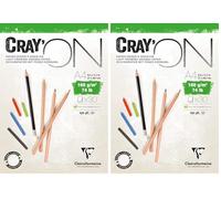 Clairefontaine - Ref 975027C - Cray'On White Glued Sketch Pad (50 Sheets) - A4 (21 x 29.7cm) Size, 160gsm 100% Cellulose Paper, Grained One Size & Smooth Other Side (Pack of 2)