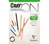 Clairefontaine - Ref 975028C - Cray'On White Glued Sketch Pad (50 Sheets) - A3 (29.7 x 42cm) Size, 160gsm 100% Cellulose Paper, Grained One Size & Smooth Other Side