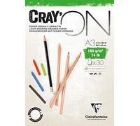 Clairefontaine - Ref 975029C - Cray'On White Glued Sketch Pad (50 Sheets) - A2 (59.4 x 42cm) Size, 160gsm 100% Cellulose Paper, Grained One Size & Smooth Other Side