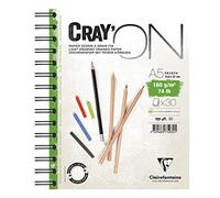 Clairefontaine - Ref 975030C - Cray'On White Wirebound Sketch Pad (50 Sheets) - A5 (14.8 x 21cm) Size, 160gsm 100% Cellulose Paper, Grained One Size & Smooth Other Side