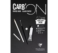 Clairefontaine - Ref 975040C - Carb'On Black Glued Paper Pad (20 Sheets) - A3 (420 x 297mm) Sized, 120gsm Paper, Acid Free, pH Neutral - Suitable for Pencil, Felt Tip, Chalk