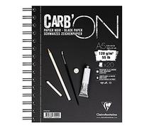 Clairefontaine - Ref 975042C - Carb'On Black Wirebound Paper Pad (20 Sheets) - A5 (210 x 148mm) Sized, 120gsm Paper, Acid Free, pH Neutral - Suitable for Watercolour