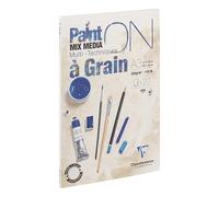 Clairefontaine - Ref 975050C - Paint'ON Multi-Technique Paper with Grain Glued Pad (20 Sheets) - A3 Size, 250gsm Heavyweight Paper, Extra White Acid Free, pH Neutral