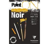 Clairefontaine - Ref 975168C - Paint'ON Multi-Technique Black Paper Pad (20 Sheets) - A5 Size, 250gsm Heavyweight Paper, Slight Rough Grain, Acid Free, pH Neutral