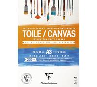 Clairefontaine - Ref 975208C - Ready to Paint Canvas Pad (10 Sheets) - A3 Sized, 200gsm Paper, Acid Free, pH Neutral - White - Suitable for Oil & Acrylic Paint