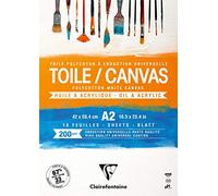 Clairefontaine - Ref 975209C - Ready to Paint Canvas Pad (10 Sheets) - A2 Sized, 200gsm Paper, Acid Free, pH Neutral - White - Suitable for Oil & Acrylic Paint