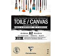 Clairefontaine - Ref 975212C - Ready to Paint Grained Canvas Pad (10 Sheets) - A2 Sized, 210gsm Paper, Acid Free, pH Neutral - Sandy - Suitable for Oil & Acrylic Paint