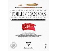 Clairefontaine - Ref 975222C - Ready to Paint Canvas Pad (10 Sheets) - 24 x 30cm Sized, 345gsm Paper, Acid Free, pH Neutral - White - Suitable for Oil & Acrylic Paint