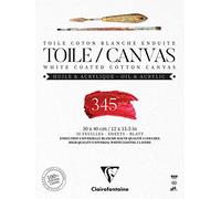 Clairefontaine - Ref 975223C - Ready to Paint Canvas Pad (10 Sheets) - 30 x 40cm Sized, 345gsm Paper, Acid Free, pH Neutral - White - Suitable for Oil & Acrylic Paint