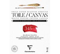 Clairefontaine - Ref 975224C - Ready to Paint Canvas Pad (10 Sheets) - 36 x 48cm Sized, 345gsm Paper, Acid Free, pH Neutral - White - Suitable for Oil & Acrylic Paint
