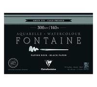 Clairefontaine - Ref 975302C - Fontaine Cold Pressed Black Watercolour Pad (15 Sheets) - 18 x 26cm Size, 300gsm Paper - Suitable for Watercolour Artwork