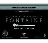 Clairefontaine - Ref 975308C - Fontaine Cold Pressed Black Watercolour Pad (12 Sheets) - 23 x 30.5cm Size, 300gsm Paper - Suitable for Watercolour Artwork