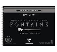 Clairefontaine - Ref 975312C - Fontaine Cold Pressed Black Watercolour Wirebound Pad (12 Sheets) - 30 x 40cm Size, 300gsm Paper - Suitable for Watercolour Artwork