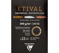 Clairefontaine - Ref 975317C - Etival Cold Pressed Black Watercolour Painting & Drawing Pad (15 Sheets of Paper) - A5 (21 x 14.8cm) - 300gsm Cellulose Art Paper