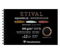 Clairefontaine - Ref 975325C - Etival Cold Pressed Black Watercolour Painting & Drawing Wirebound Pad (12 Sheets of Paper) - 12 x 18cm - 300gsm Cellulose Art Paper
