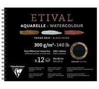 Clairefontaine - Ref 975326C - Etival Cold Pressed Black Watercolour Painting & Drawing Wirebound Pad (12 Sheets of Paper) - 24 x 30cm - 300gsm Cellulose Art Paper
