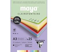 Clairefontaine - Ref 975337C - Maya Pastel Coloured Drawing Pad (Pack of 25 Sheets) - 270gsm Paper - A3 (42 x 29.7cm) - Assorted Colour - Deep Dyed, Acid Free, pH Neutral