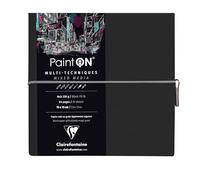 Clairefontaine - Ref 975439C - Paint'On Multi-Technique Sewn Art Book (32 Sheets) - 19 x 19cm, 250gsm Heavyweight Paper, Acid Free - Black Pages / Black Cover