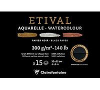 Clairefontaine - Ref 975448C - Etival Black Drawing Paper Pad (15 Sheets) - 10 x 15cm Size, Acid Free, pH Neutral, 300gsm Paper - Suitable for Pencil, Pastel, Gouache, Acrylic